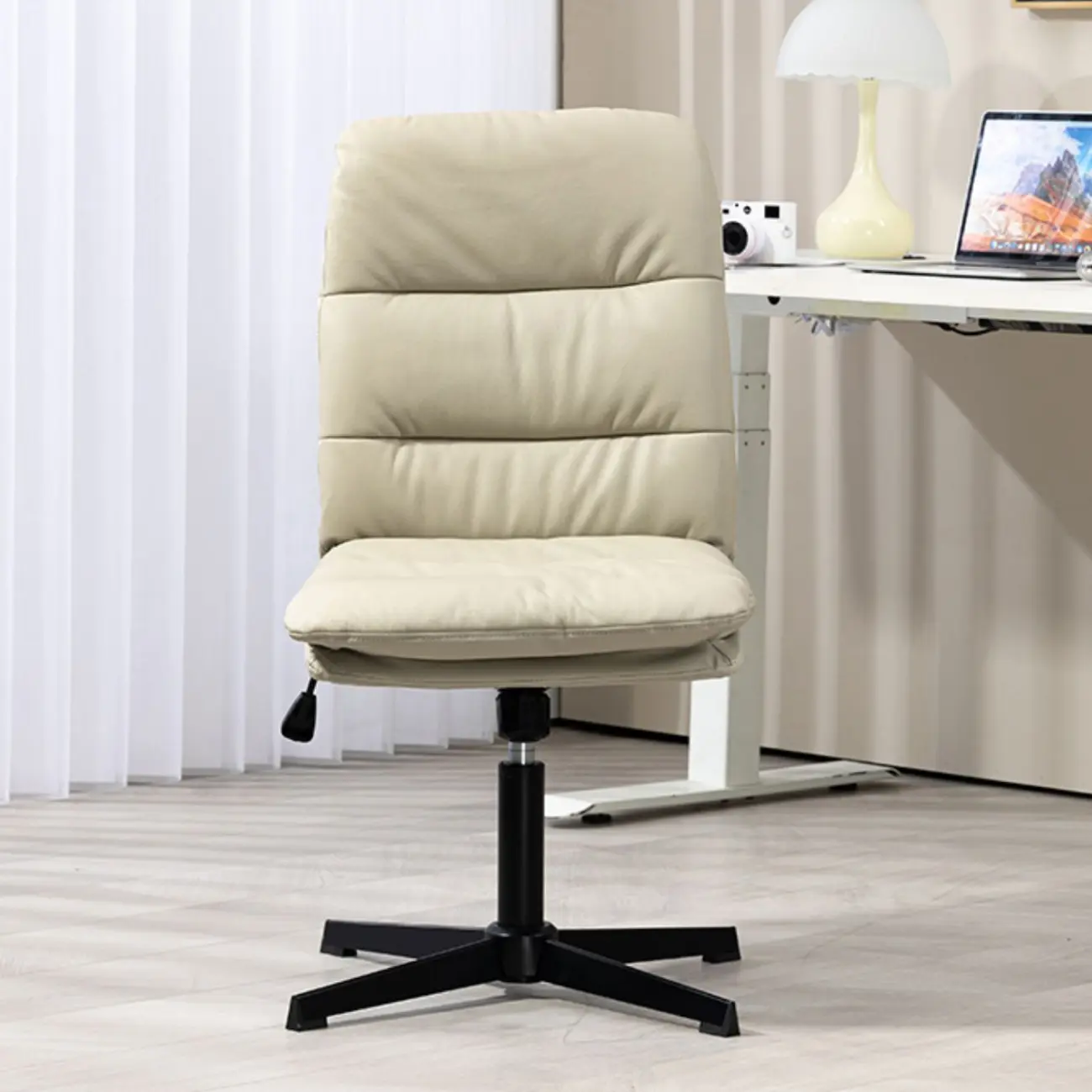 White Leather Tilt Lock Swivel Office Chairs Image - 2 | homeyfad