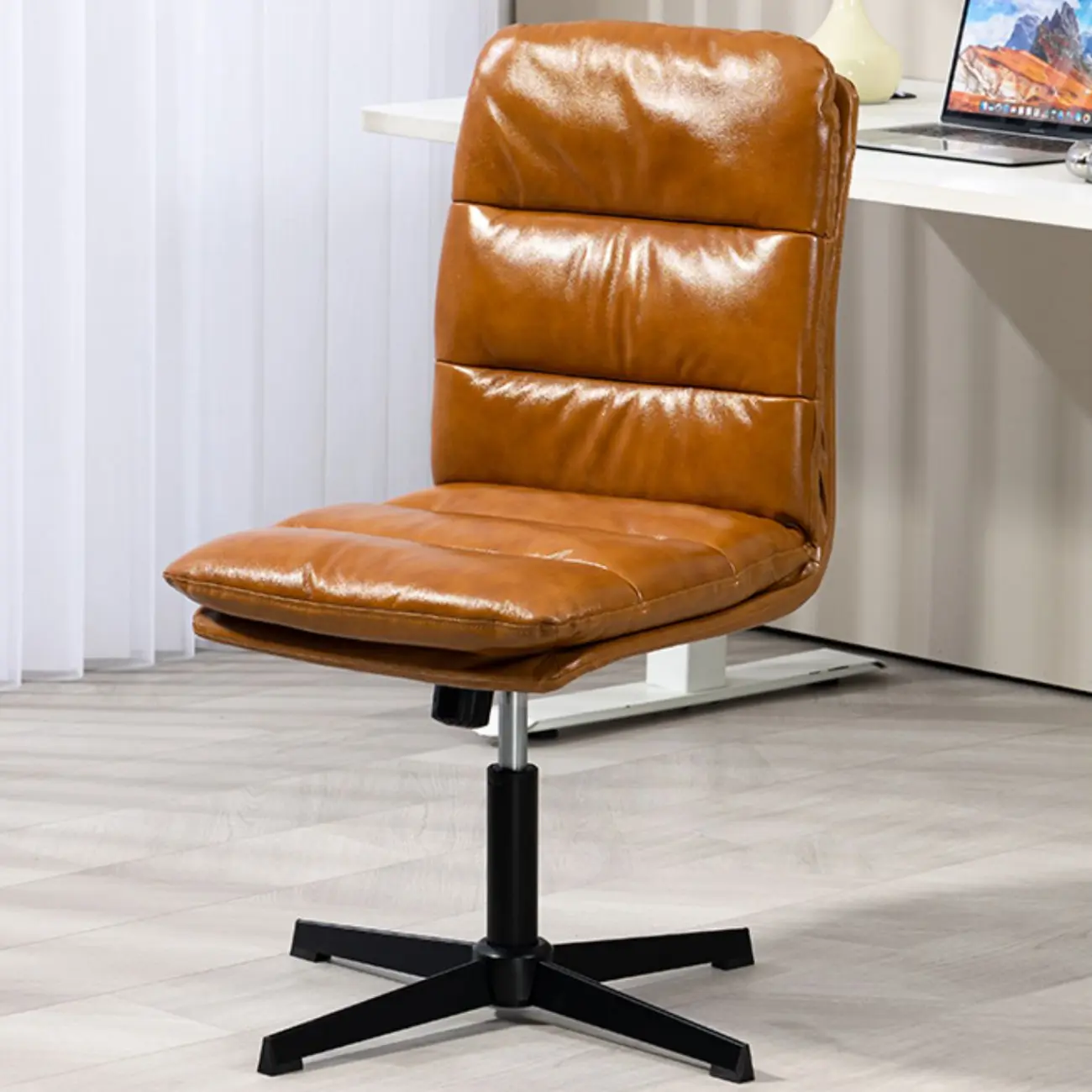 White Leather Tilt Lock Swivel Office Chairs Image - 5 | homeyfad