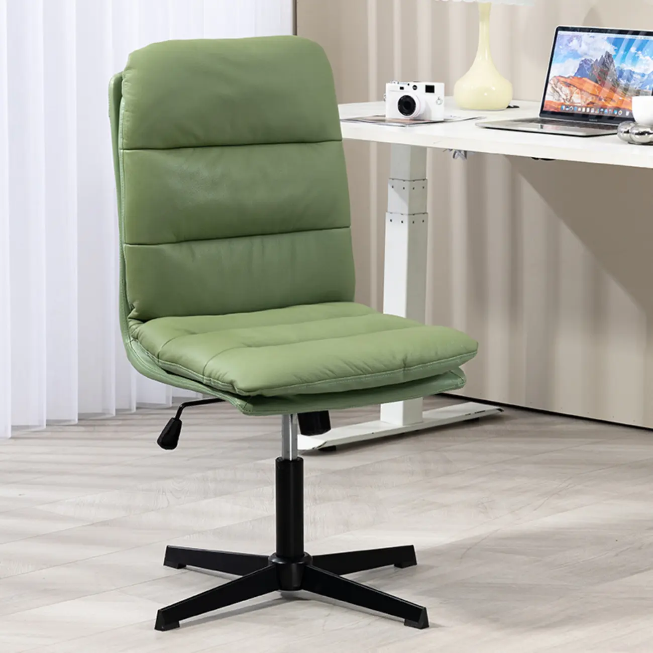 White Leather Tilt Lock Swivel Office Chairs Image - 4 | homeyfad