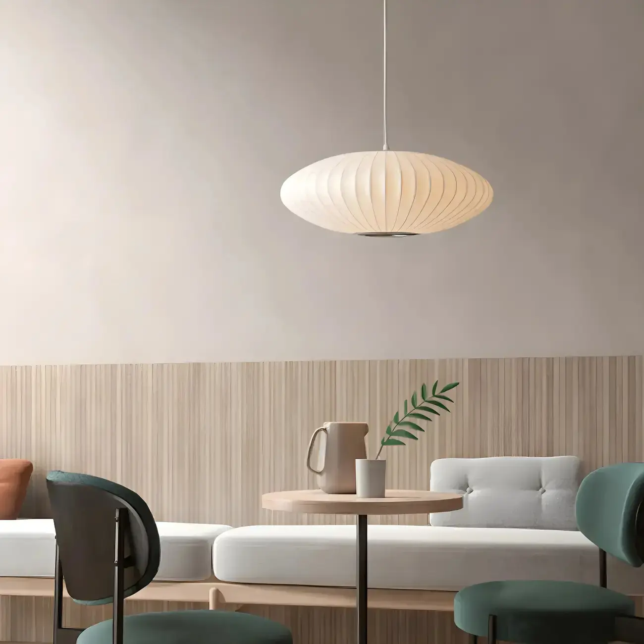 Contemporary White Disk Shaped Silk LED Pendant Light Image - 2 | homeyfad