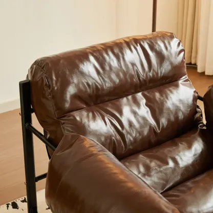 Mid Century Modern Oil Wax Leather Armrest Accent Chair Image - 3