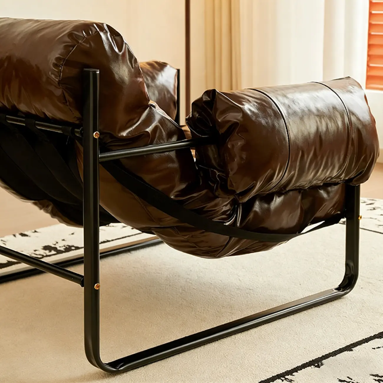 Mid Century Modern Oil Wax Leather Armrest Accent Chair Image - 4 | homeyfad