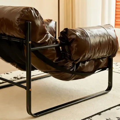 Mid Century Modern Oil Wax Leather Armrest Accent Chair Image - 4