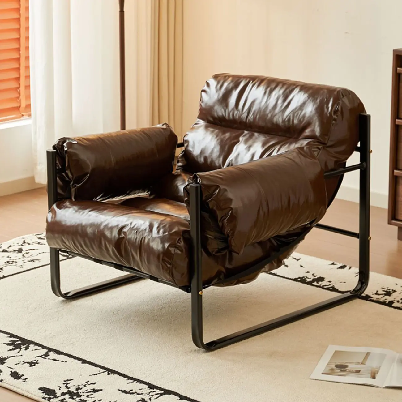 Mid Century Modern Oil Wax Leather Armrest Accent Chair Image - 5 | homeyfad