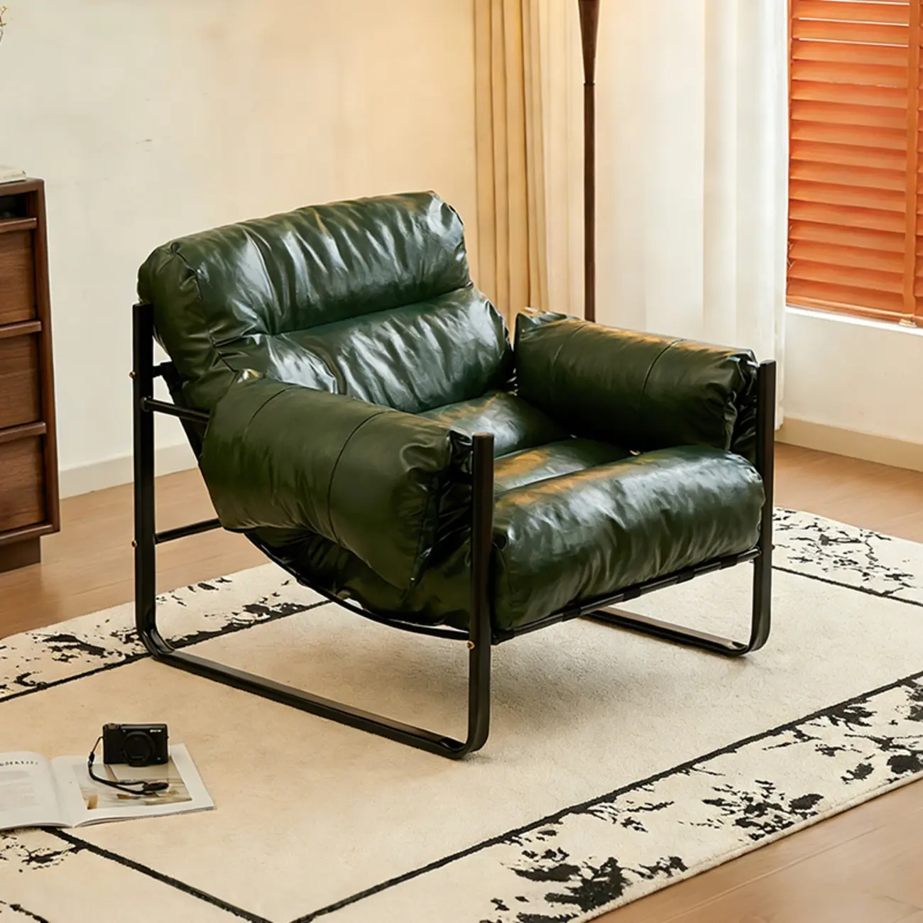 Mid Century Modern Oil Wax Leather Armrest Accent Chair Image - 6 | homeyfad