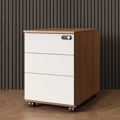 Modern Wooden Lockable Filing Cabinet with 3-Drawers & Wheels Image - 3