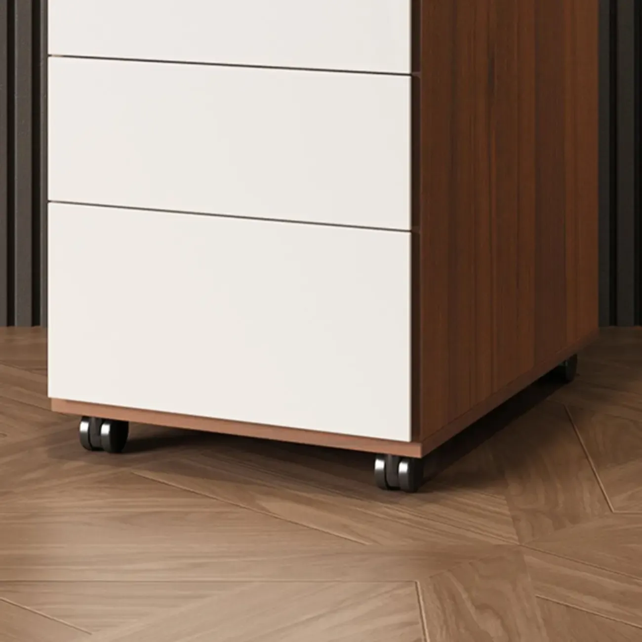 Modern Wooden Lockable Filing Cabinet with 3-Drawers & Wheels Image - 6