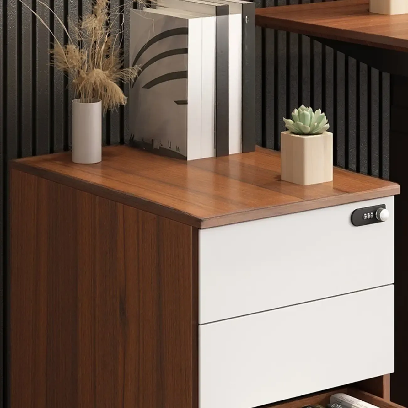 Modern Wooden Lockable Filing Cabinet with 3-Drawers & Wheels Image - 8