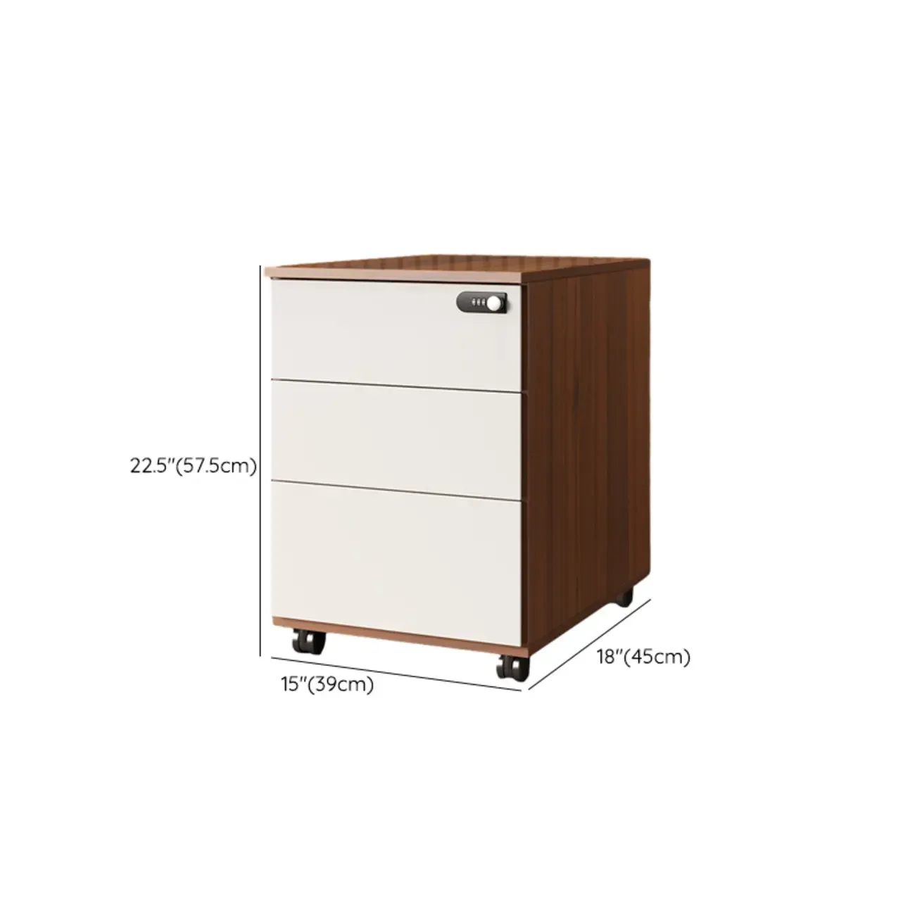 Modern Wooden Lockable Filing Cabinet with 3-Drawers & Wheels #size