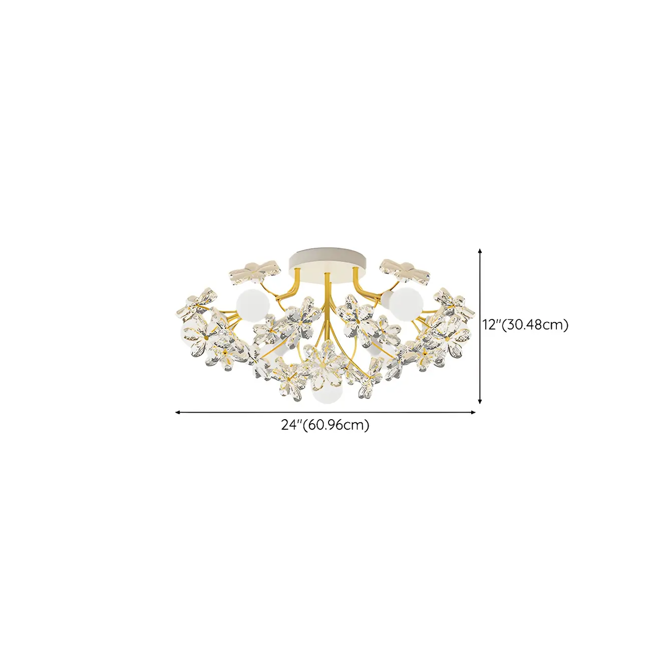 7-Light Floral Crystal Golden Semi Flush Ceiling Light #size