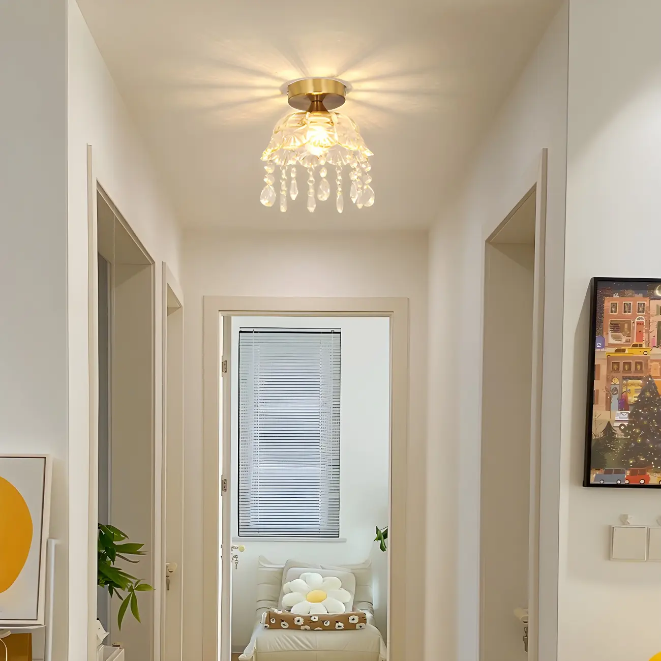 Contemporary LED Brass Semi-Flush Ceiling Light for Home Image - 3 | homeyfad