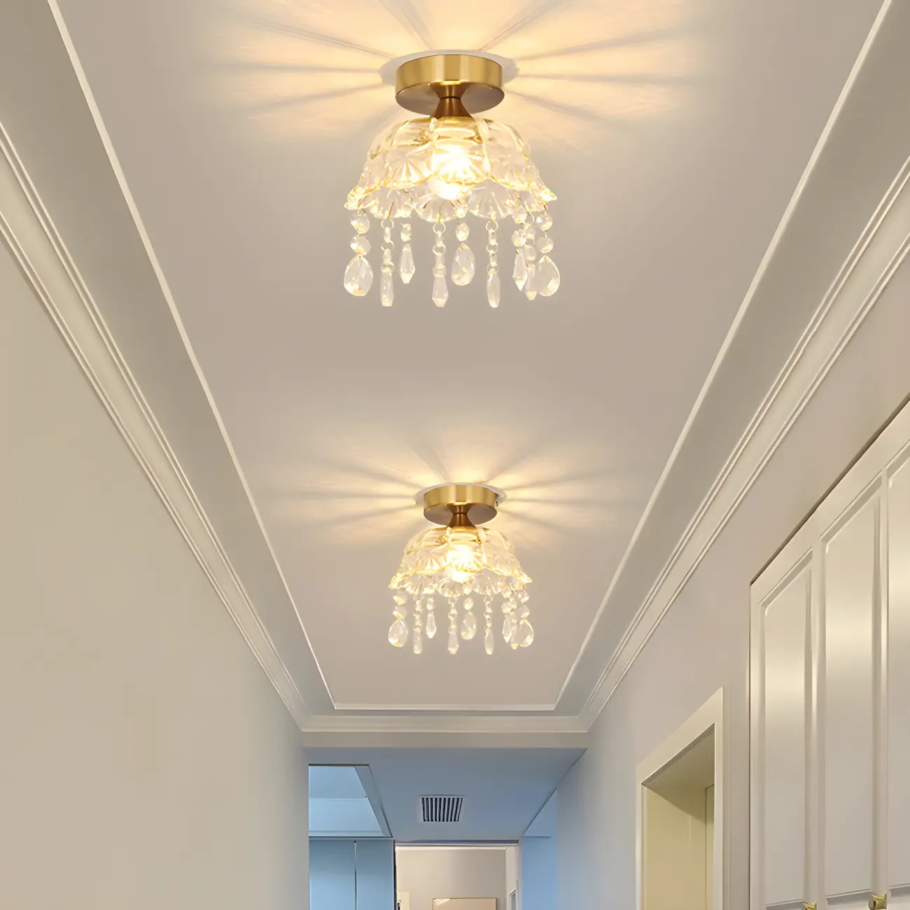 Contemporary LED Brass Semi-Flush Ceiling Light for Home Image - 13 | homeyfad