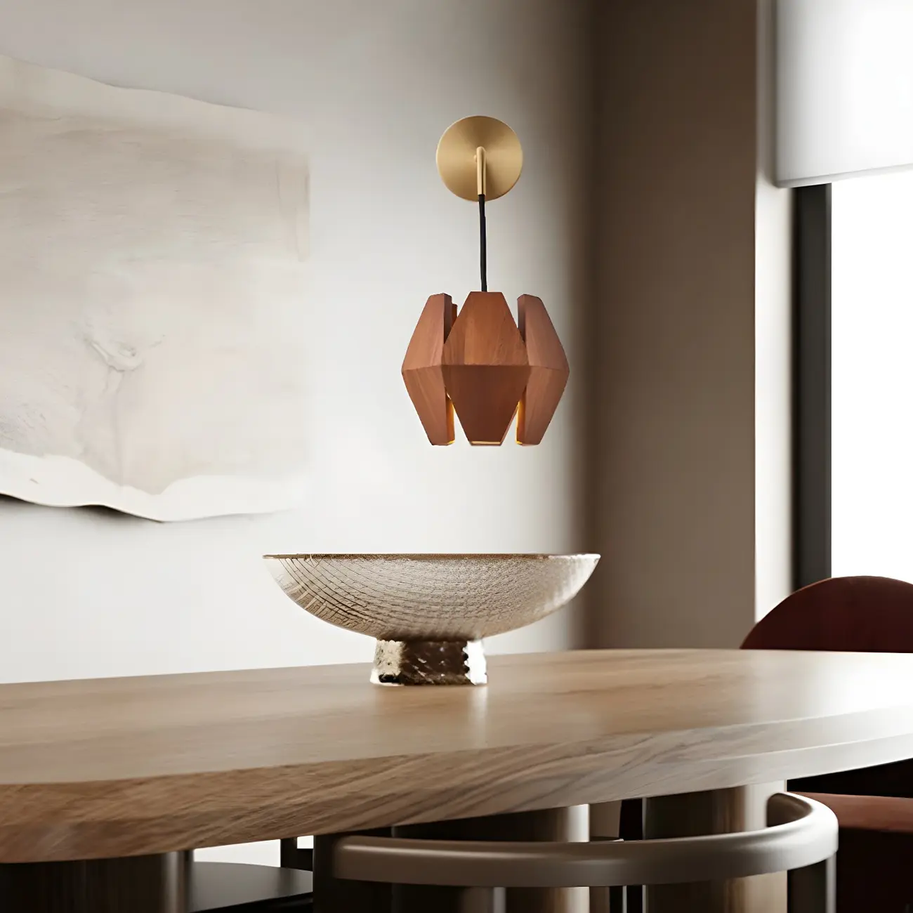 Modern Walnut Wood Geometric Indoor Wall Light Fixture Image - 3 | homeyfad