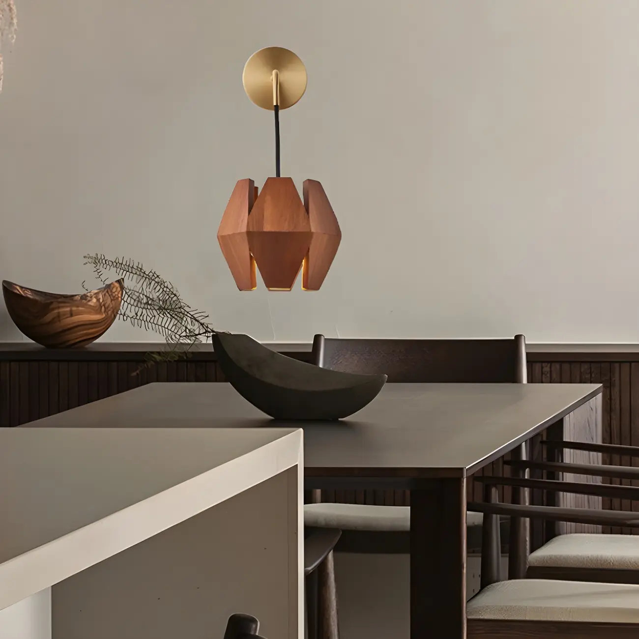 Modern Walnut Wood Geometric Indoor Wall Light Fixture Image - 5 | homeyfad