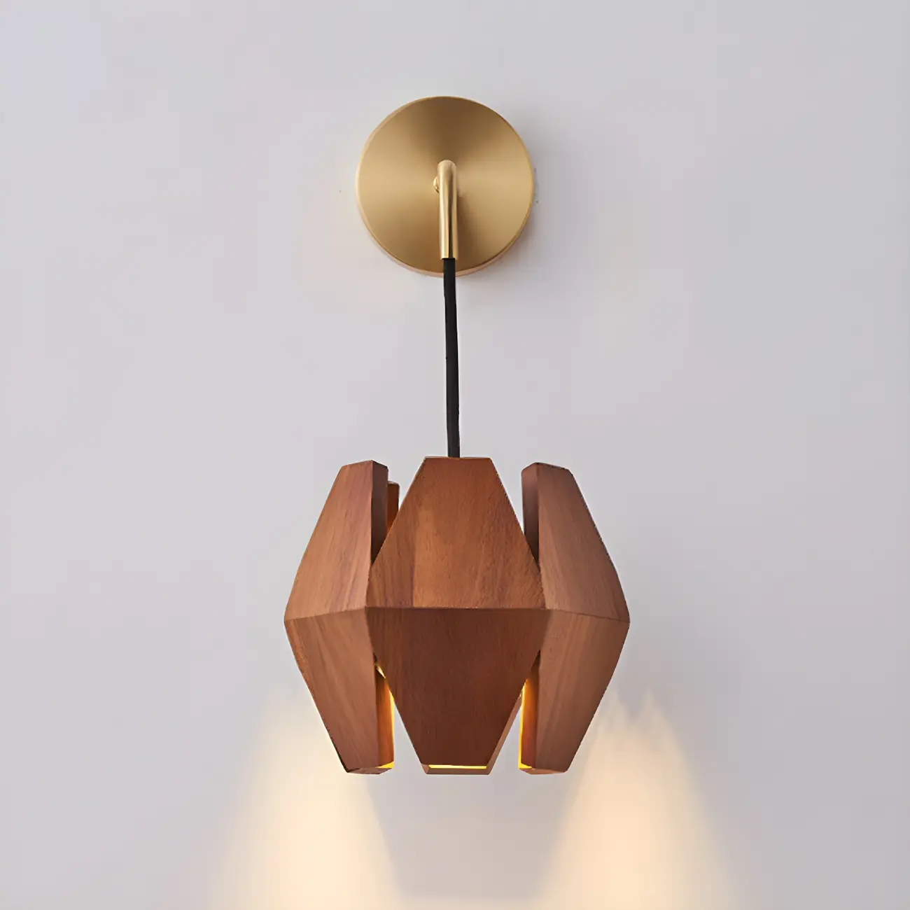 Modern Walnut Wood Geometric Indoor Wall Light Fixture Image - 7 | homeyfad