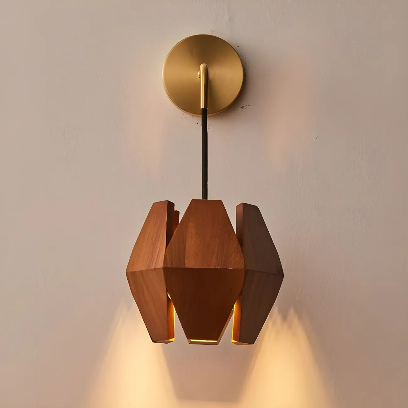 Modern Walnut Wood Geometric Indoor Wall Light Fixture Image - 2 | homeyfad