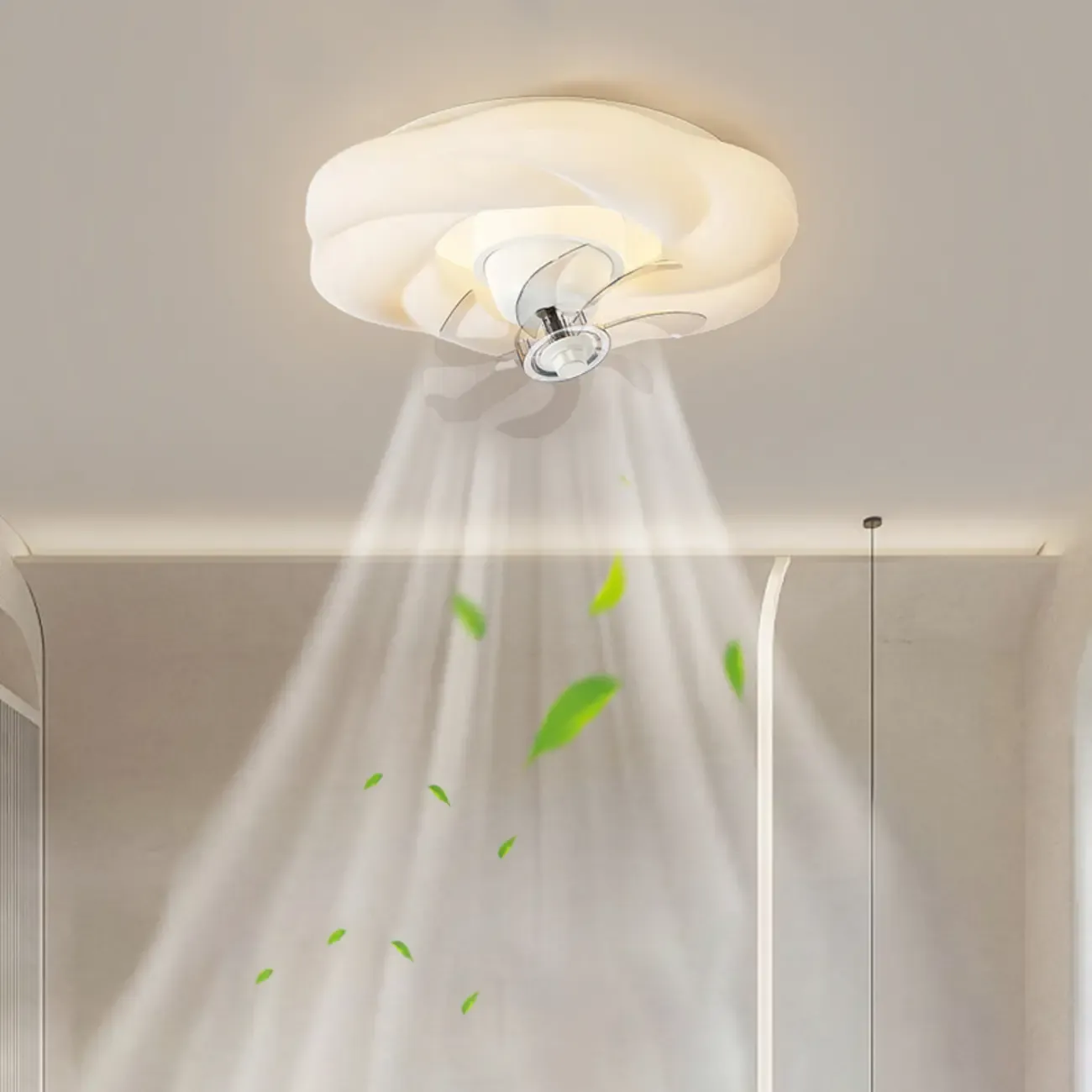 20" White Round Ceiling Fan with Dimmable Light for Bedroom