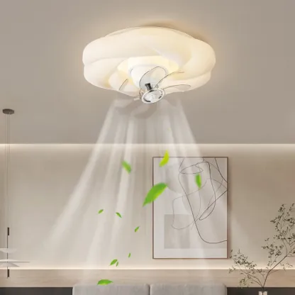 20" White Round Ceiling Fan with Dimmable Light for Bedroom