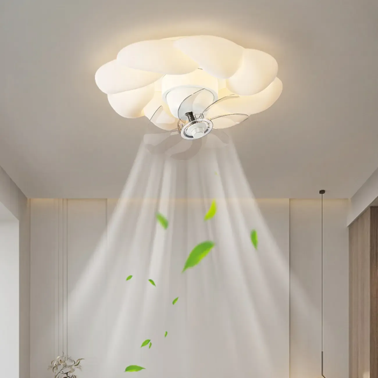 20" White Round Ceiling Fan with Dimmable Light for Bedroom