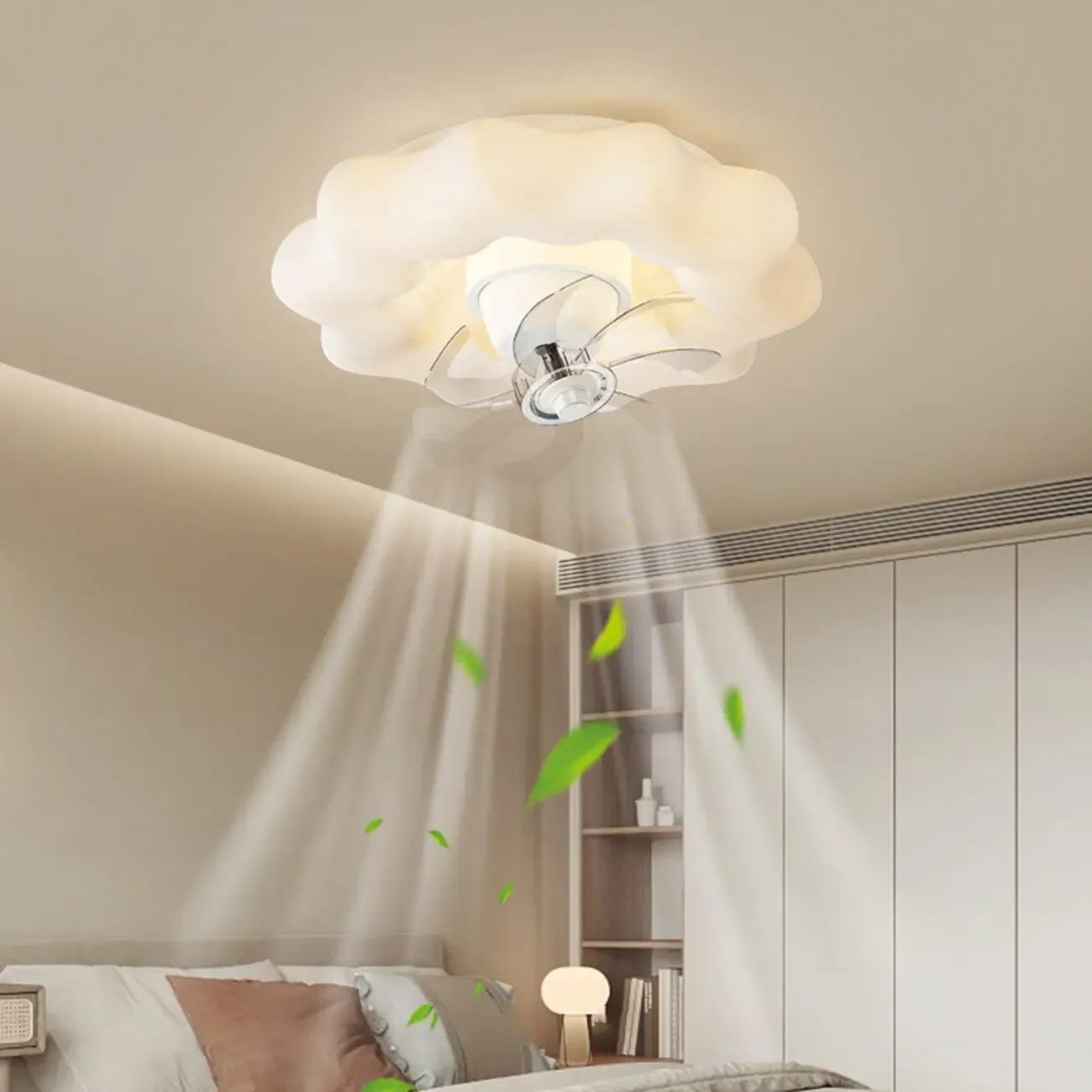 20" White Round Ceiling Fan with Dimmable Light for Bedroom