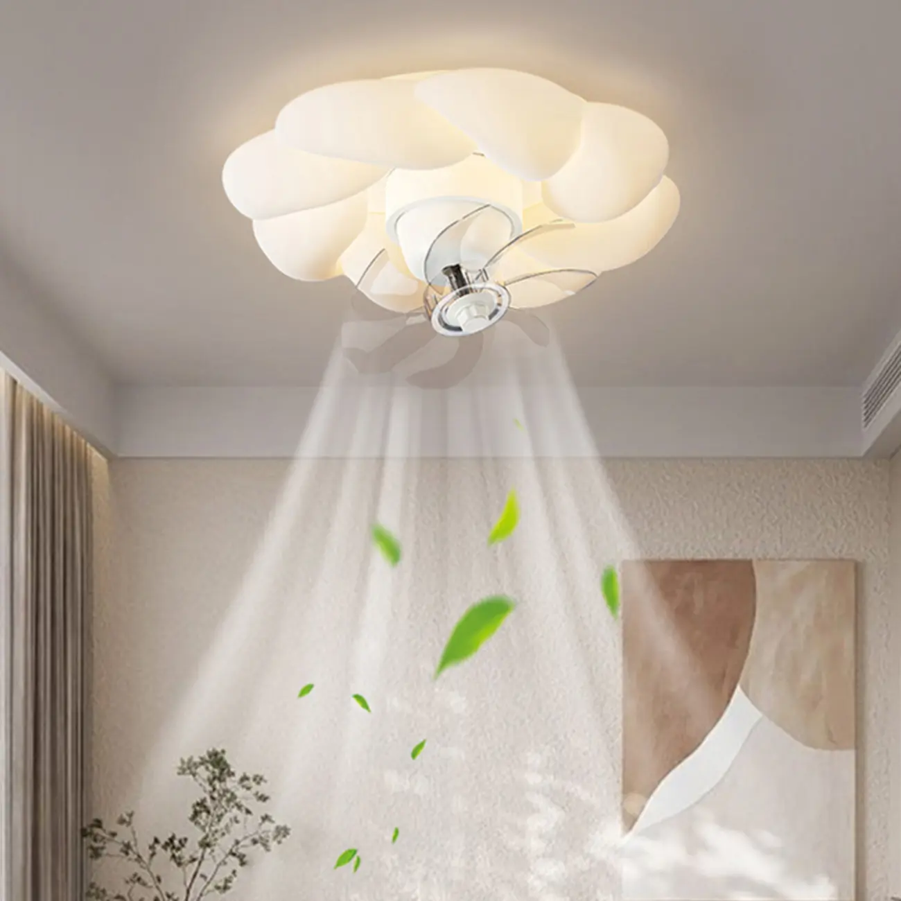 20" White Round Ceiling Fan with Dimmable Light for Bedroom | homeyfad