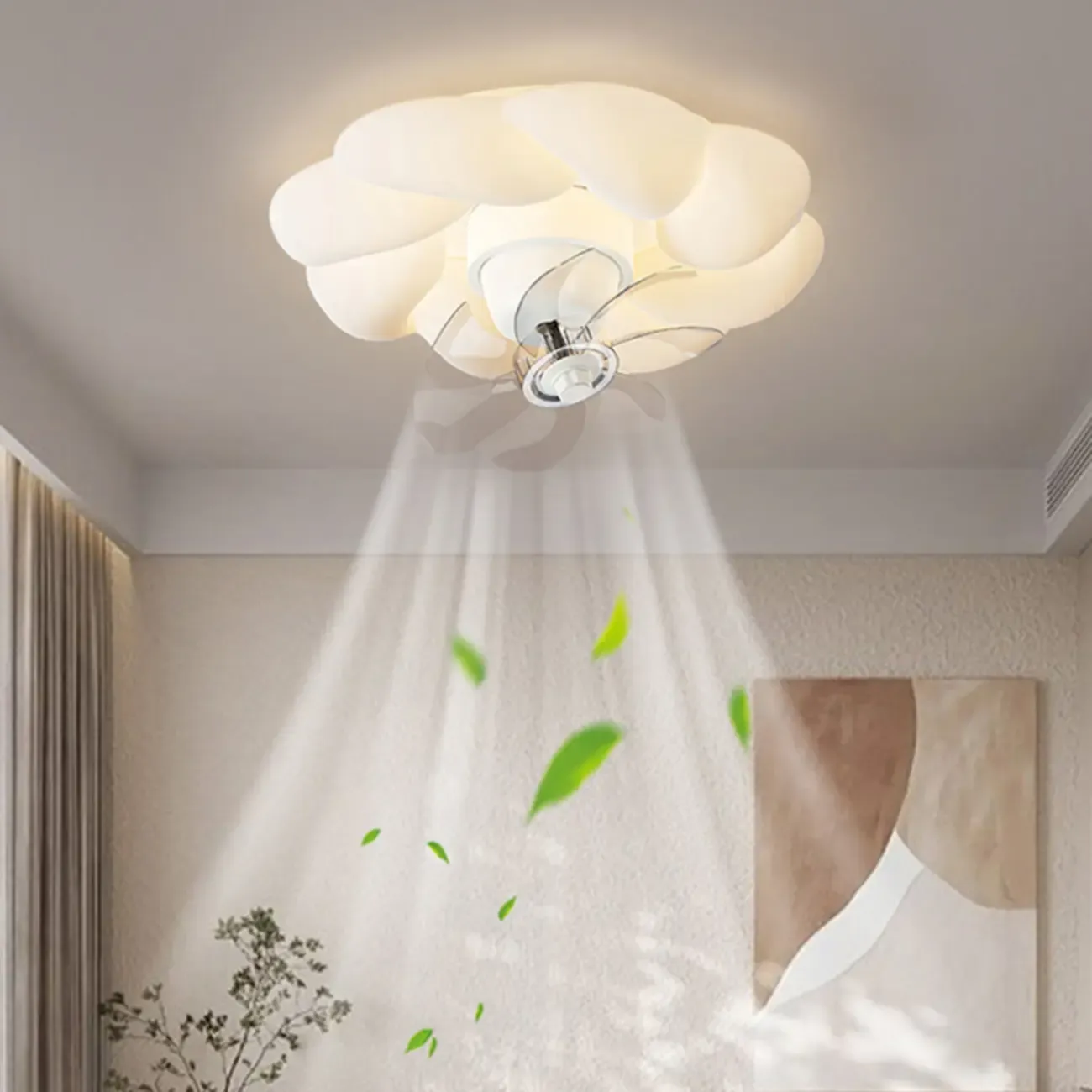 20" White Round Ceiling Fan with Dimmable Light for Bedroom