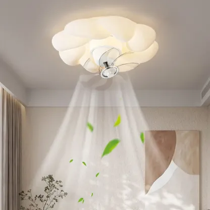 20" White Round Ceiling Fan with Dimmable Light for Bedroom