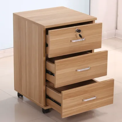 Vintage Wooden Lockable Filing Cabinet with Wheels for Home Image - 3