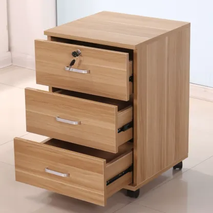 Vintage Wooden Lockable Filing Cabinet with Wheels for Home Image - 2