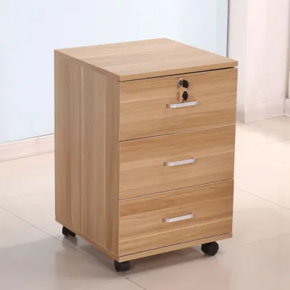 Vintage Wooden Lockable Filing Cabinet with Wheels for Home Image - 1