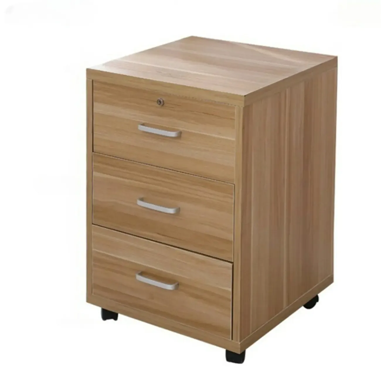 Vintage Wooden Lockable Filing Cabinet with Wheels for Home Image - 5