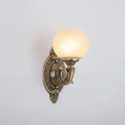 Vintage Brass Lotus Glass Shade Wall Sconce Light Image - 5