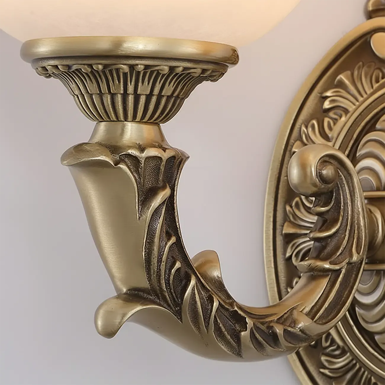 Vintage Brass Lotus Glass Shade Wall Sconce Light Image - 4