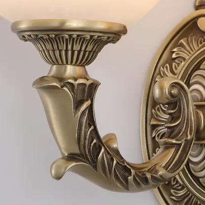 Vintage Brass Lotus Glass Shade Wall Sconce Light Image - 4