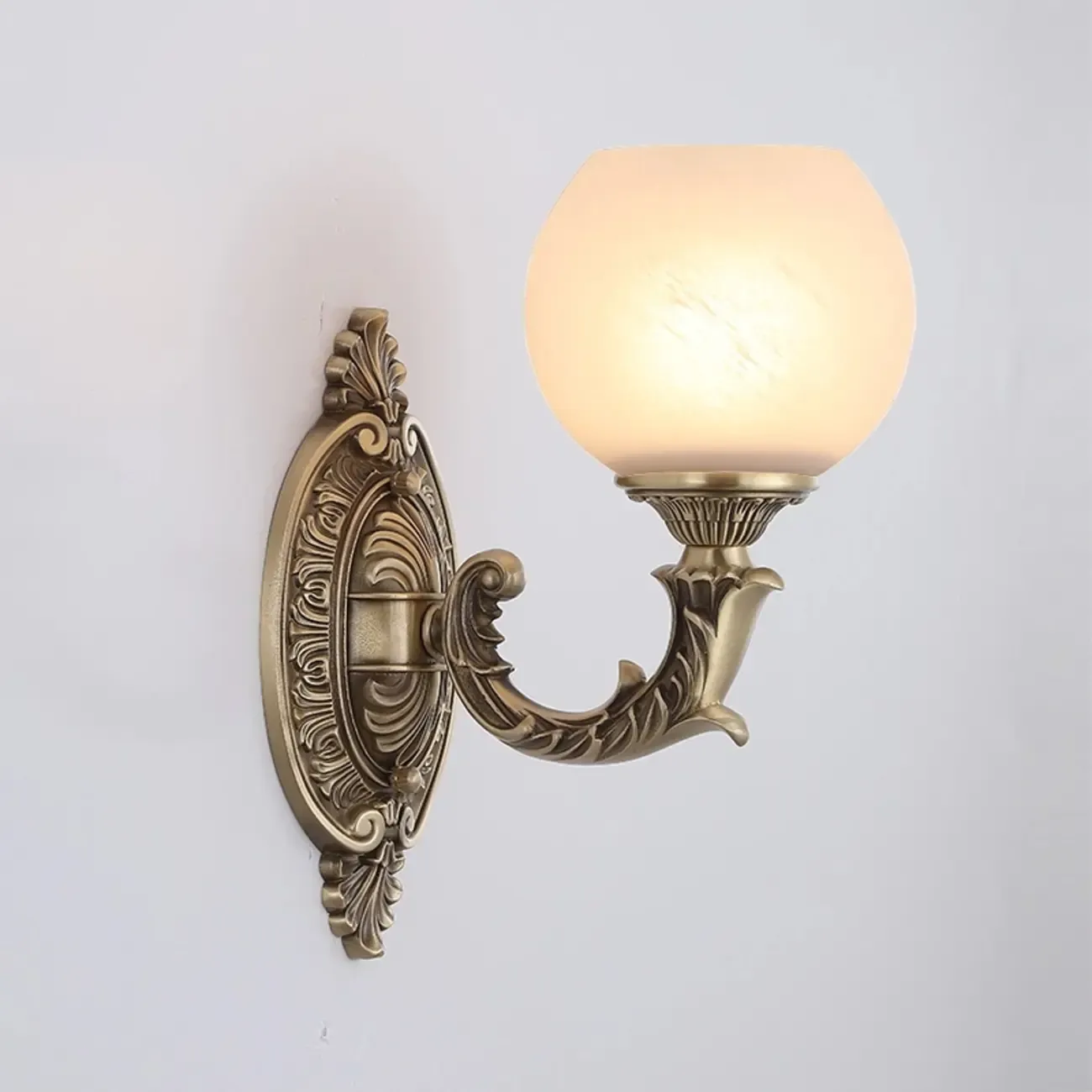 Vintage Brass Lotus Glass Shade Wall Sconce Light Image - 2