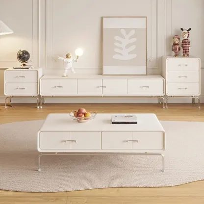 Contemporary White Wooden TV Stand with Drawers and Cabinet Image - 1