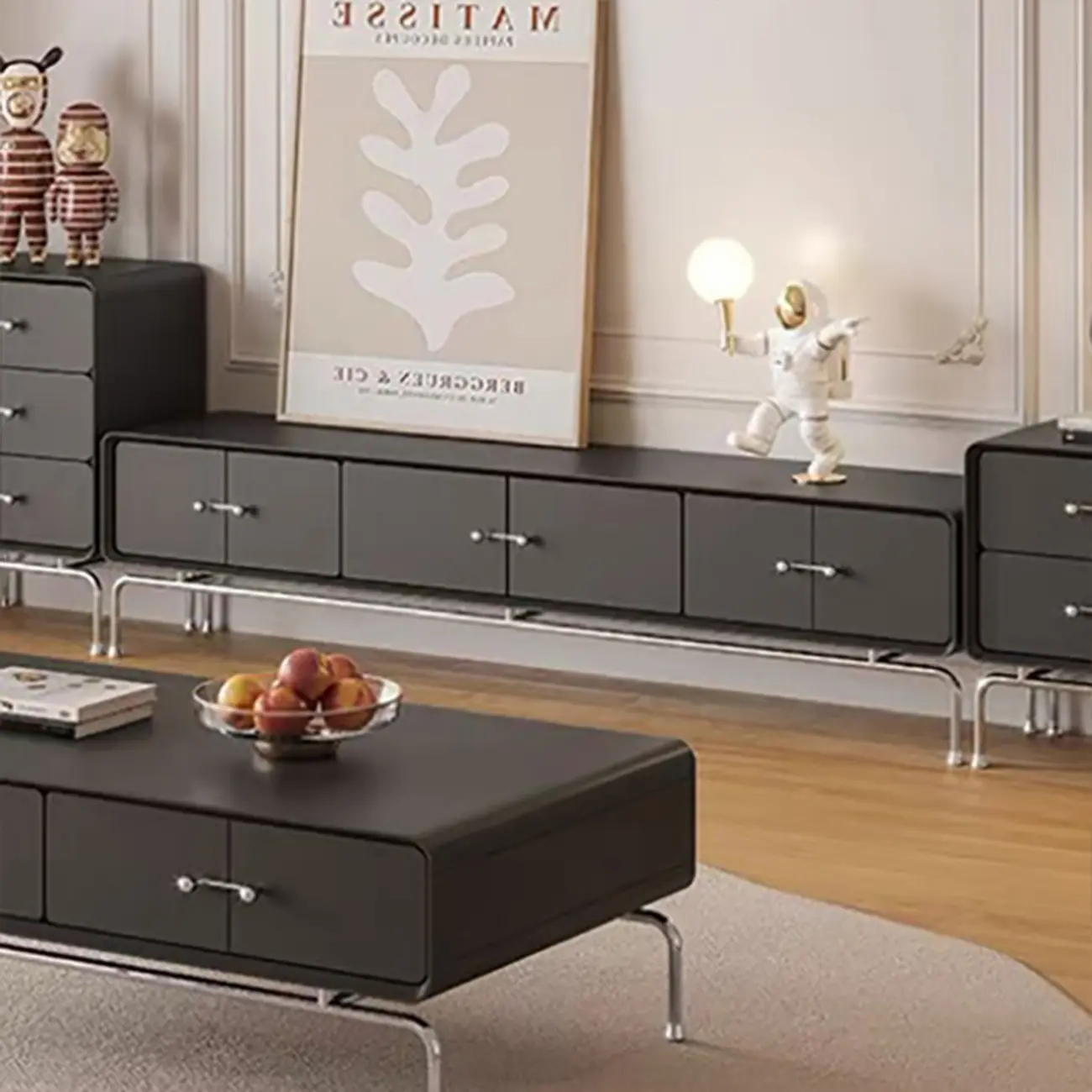 Contemporary White Wooden TV Stand with Drawers and Cabinet Image - 3 | homeyfad