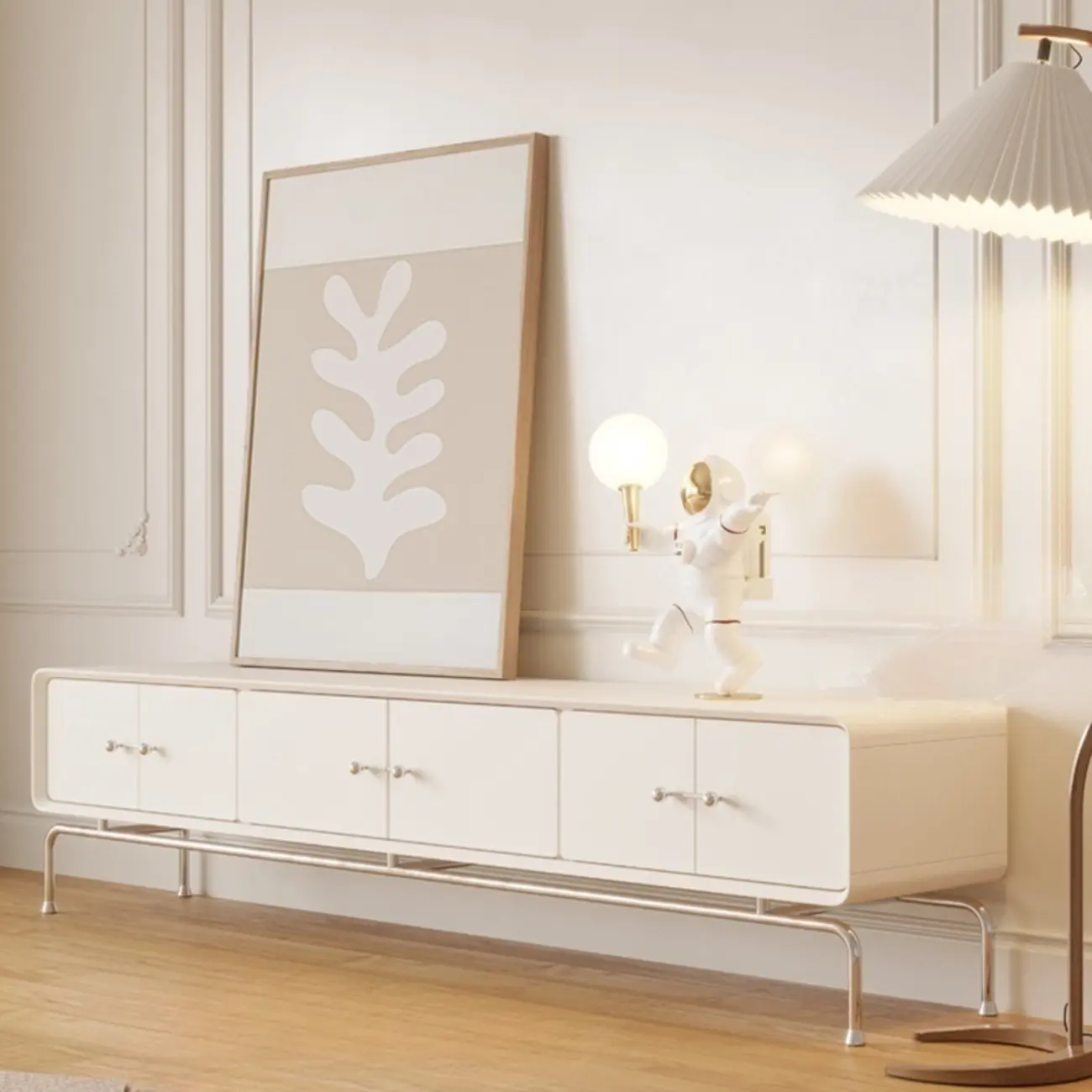 Contemporary White Wooden TV Stand with Drawers and Cabinet Image - 4 | homeyfad