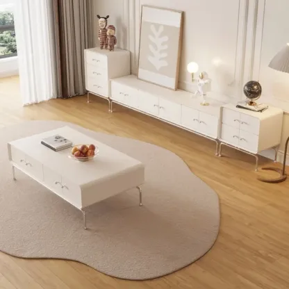 Contemporary White Wooden TV Stand with Drawers and Cabinet Image - 5