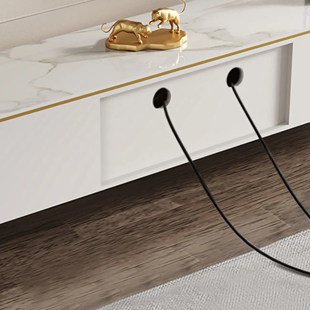 Contemporary White Wooden TV Stand with Drawers and Cabinet Image - 6 | homeyfad