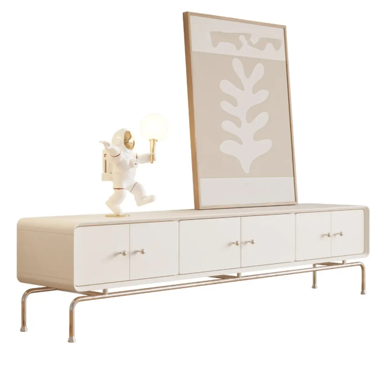 Contemporary White Wooden TV Stand with Drawers and Cabinet Image - 7