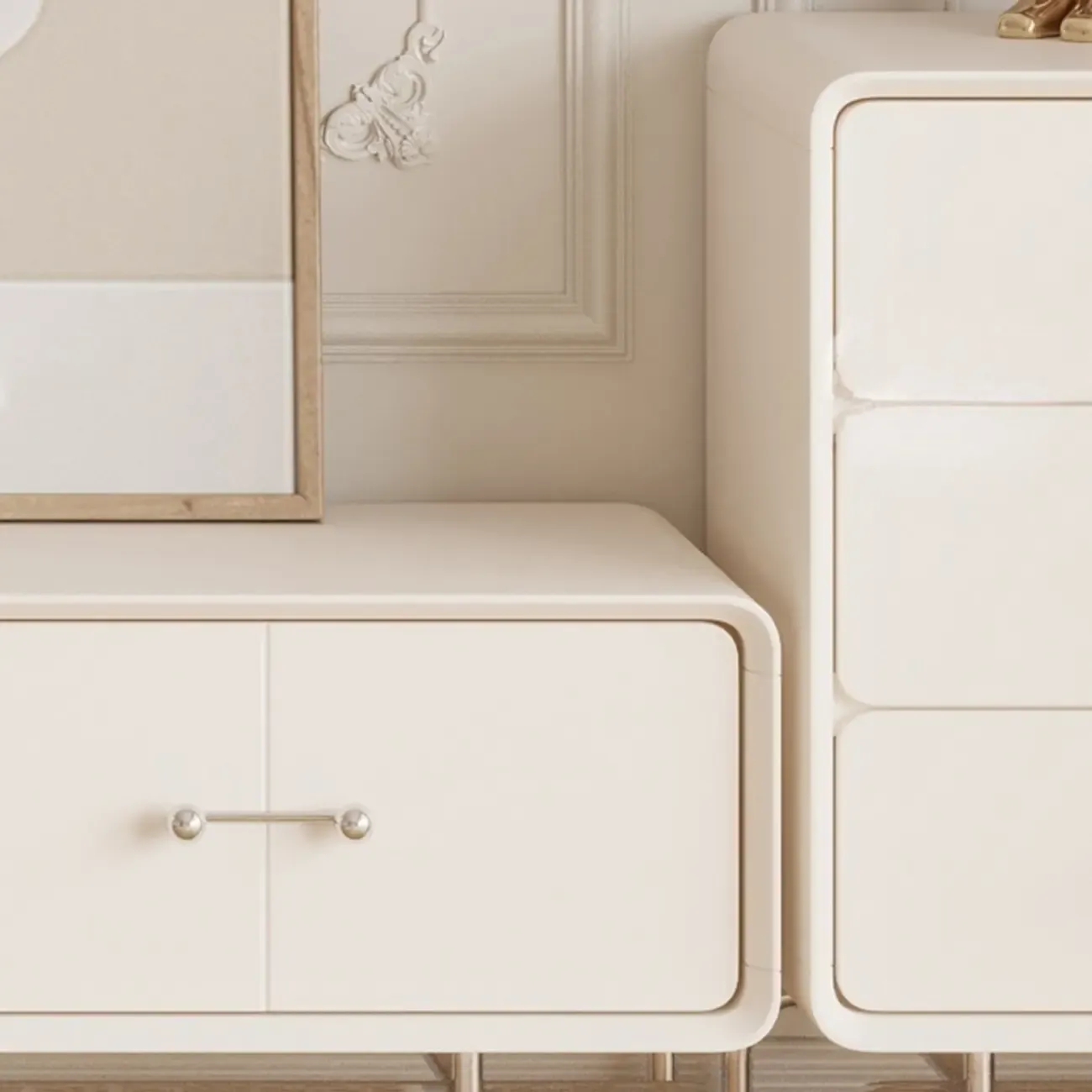 Contemporary White Wooden TV Stand with Drawers and Cabinet Image - 8
