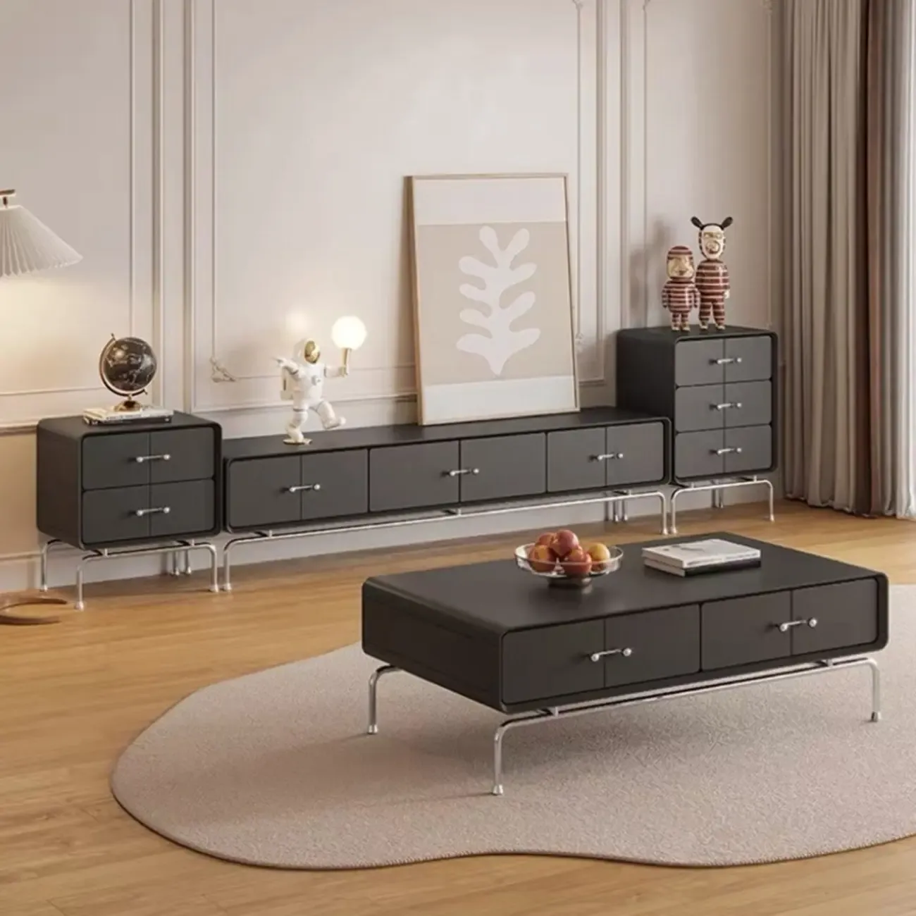 Contemporary White Wooden TV Stand with Drawers and Cabinet Image - 13