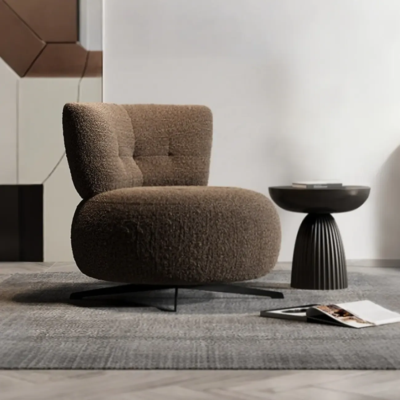 Swivel Contemporary Loop Velvet Accent Chair Pillow Included Image - 5