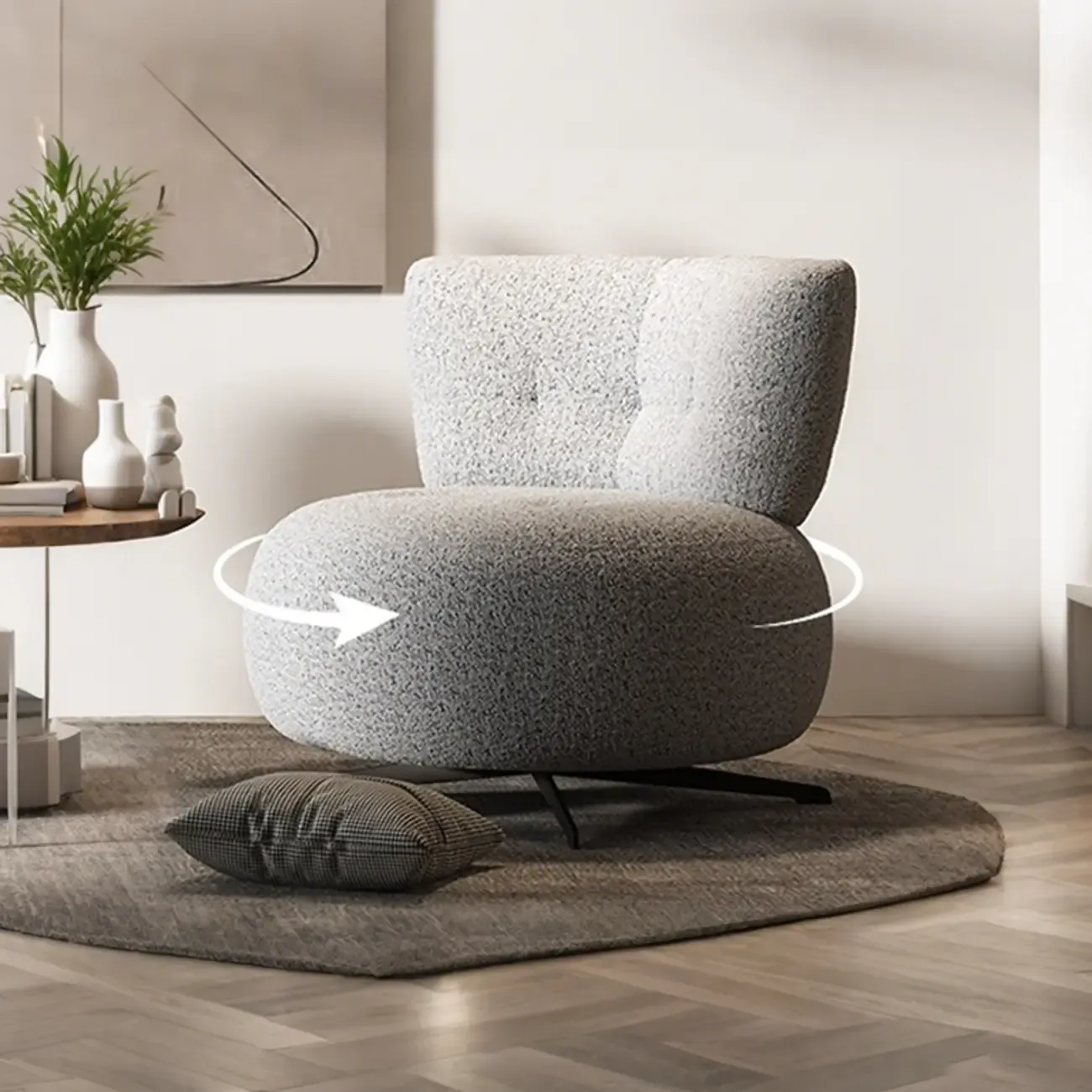 Swivel Contemporary Loop Velvet Accent Chair Pillow Included Image - 2