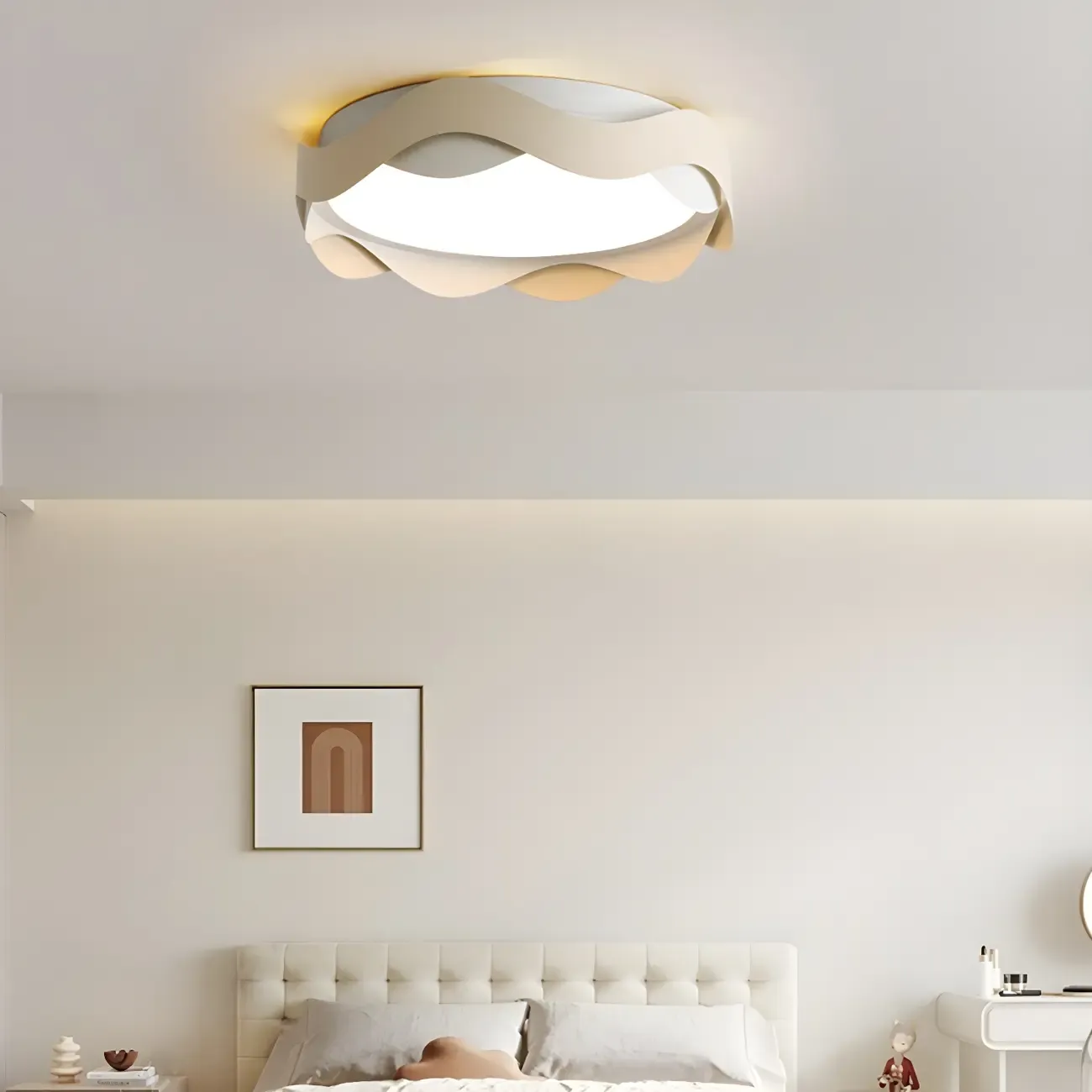White Art Deco LED 3-Gear Dimming Flush Ceiling Light Image - 1