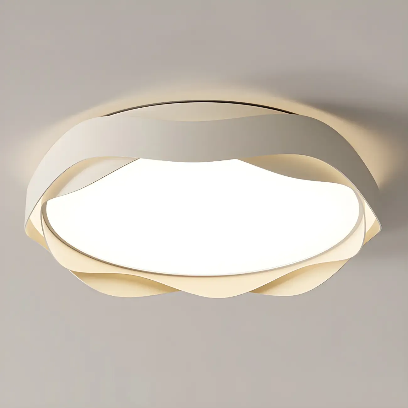 White Art Deco LED 3-Gear Dimming Flush Ceiling Light Image - 9