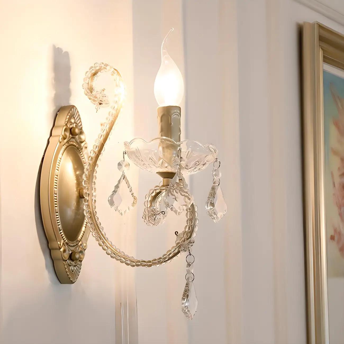 1/2 Light Vintage Candle Crystal Wall Sconce for Hallway | homeyfad