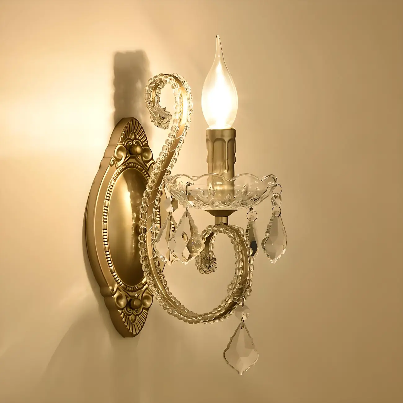 1/2 Light Vintage Candle Crystal Wall Sconce for Hallway | homeyfad