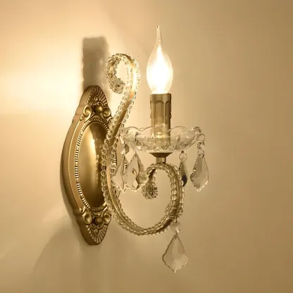 1/2 Light Vintage Candle Crystal Wall Sconce for Hallway